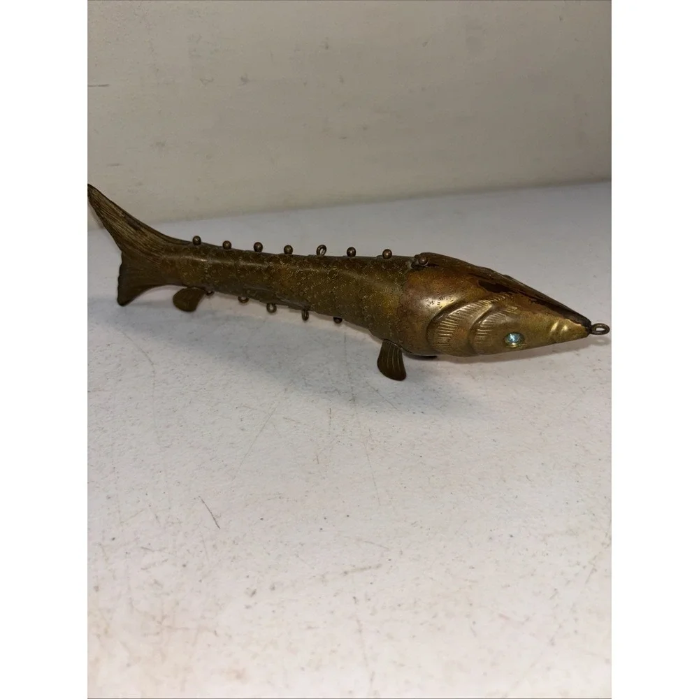 BRASS ARTICULATED‎ FISHING LUTE Fish Statue 8